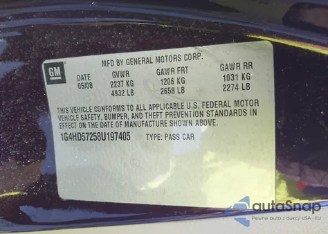 2008 Buick Lucerne Cxl from USA, damaged, VIN 1G4HD57258U197405